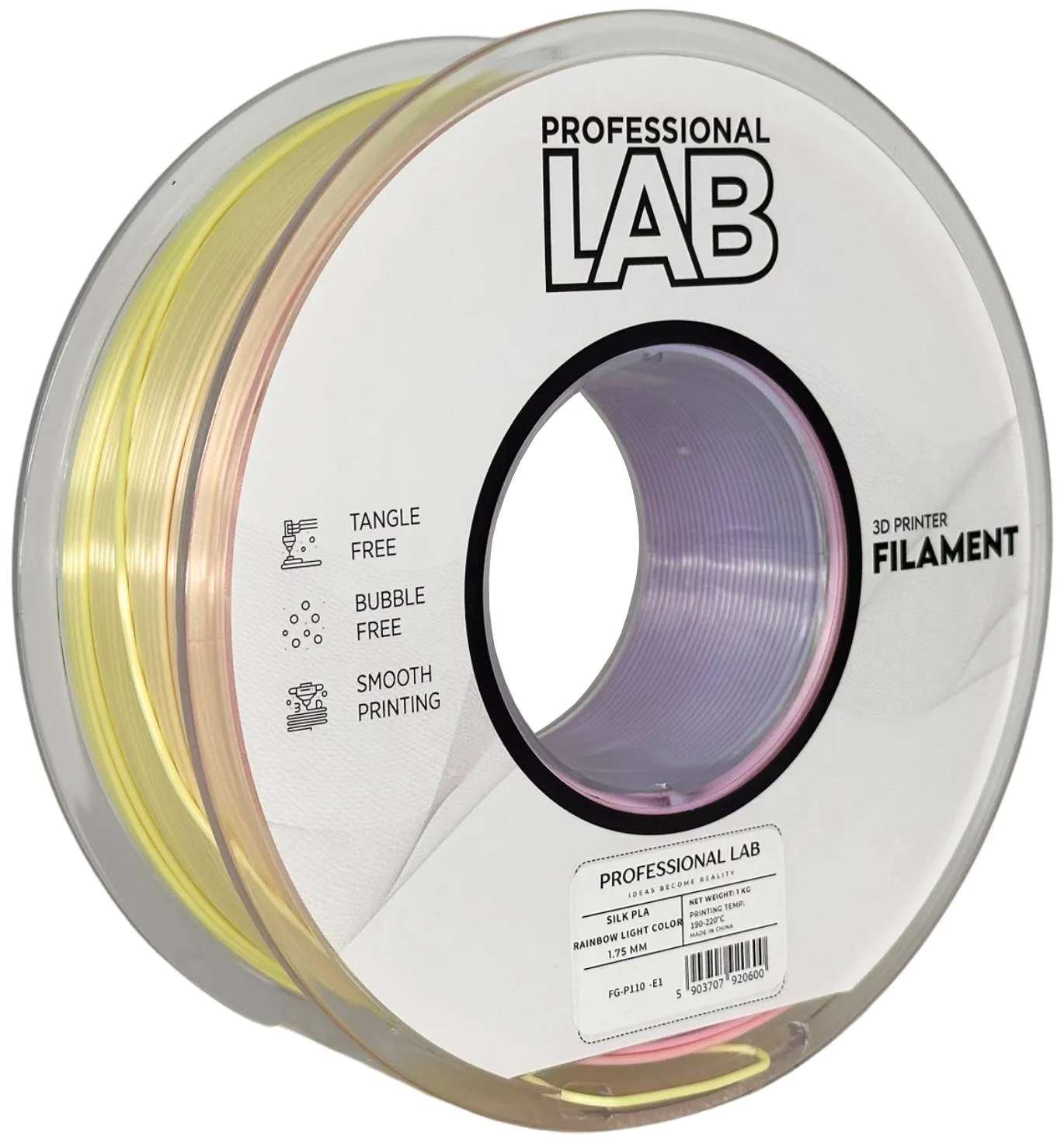 Filament PLA SILK rainbow light colour professional lab